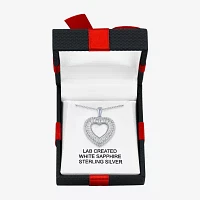 Yes Womens Lab Created White Sapphire Sterling Silver Heart Pendant Necklaces