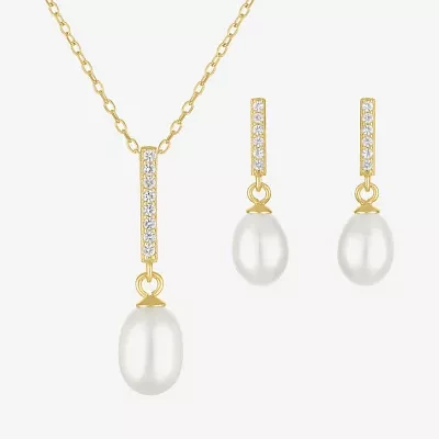 Yes, Please! Womens 2-pc. Cable White Cultured Freshwater Pearl 14K Gold Over Silver Pendant Necklace Set