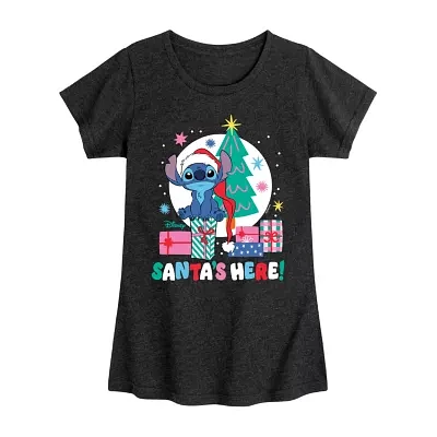 Disney Collection Little & Big Girls Crew Neck Short Sleeve Stitch Graphic T-Shirt