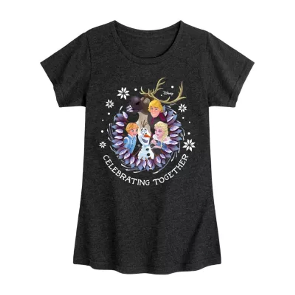 Disney Collection Little & Big Girls Crew Neck Short Sleeve Frozen Graphic T-Shirt