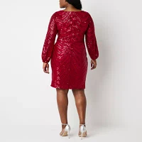 Premier Amour Womens Long Sleeve Sequin Shift Dress Plus