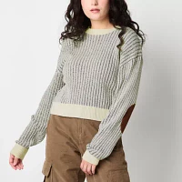 Forever 21 Juniors Elbow Patch Womens Crew Neck Long Sleeve Striped Pullover Sweater