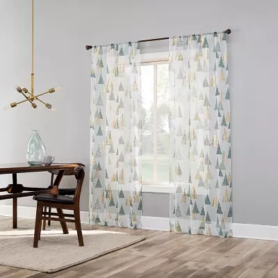 No 918 Hemlock Printed Sheer Rod Pocket Set of 2 Curtain Panel