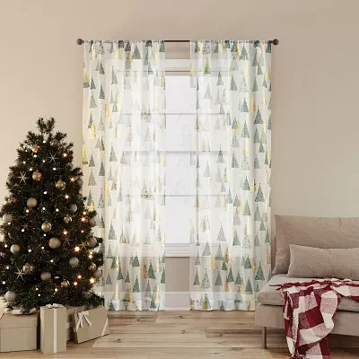 No 918 Hemlock Printed Sheer Rod Pocket Set of 2 Curtain Panel