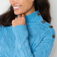 St. John's Bay Rhinestone Womens Crew Neck Long Sleeve Pullover Sweater