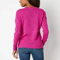 St. John's Bay Womens Crew Neck Long Sleeve Hearts Pullover Sweater