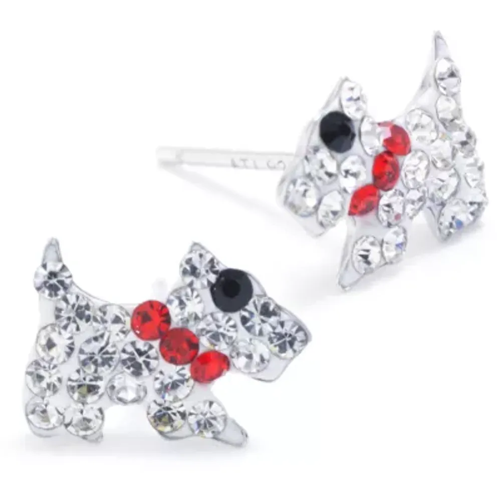 Silver Treasures Dog Crystal Sterling Silver 7.5mm Stud Earrings