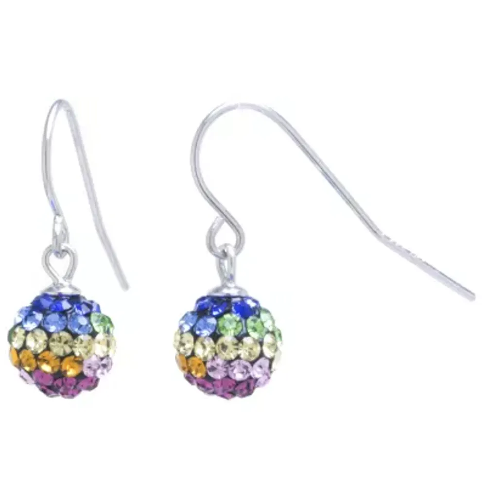 Silver Treasures Crystal Sterling Silver Ball Drop Earrings