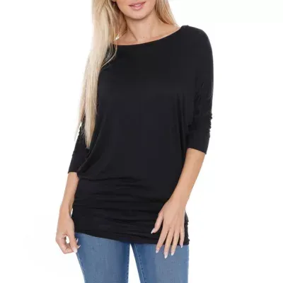 White Mark Womens Boat Neck 3/4 Sleeve T-Shirt