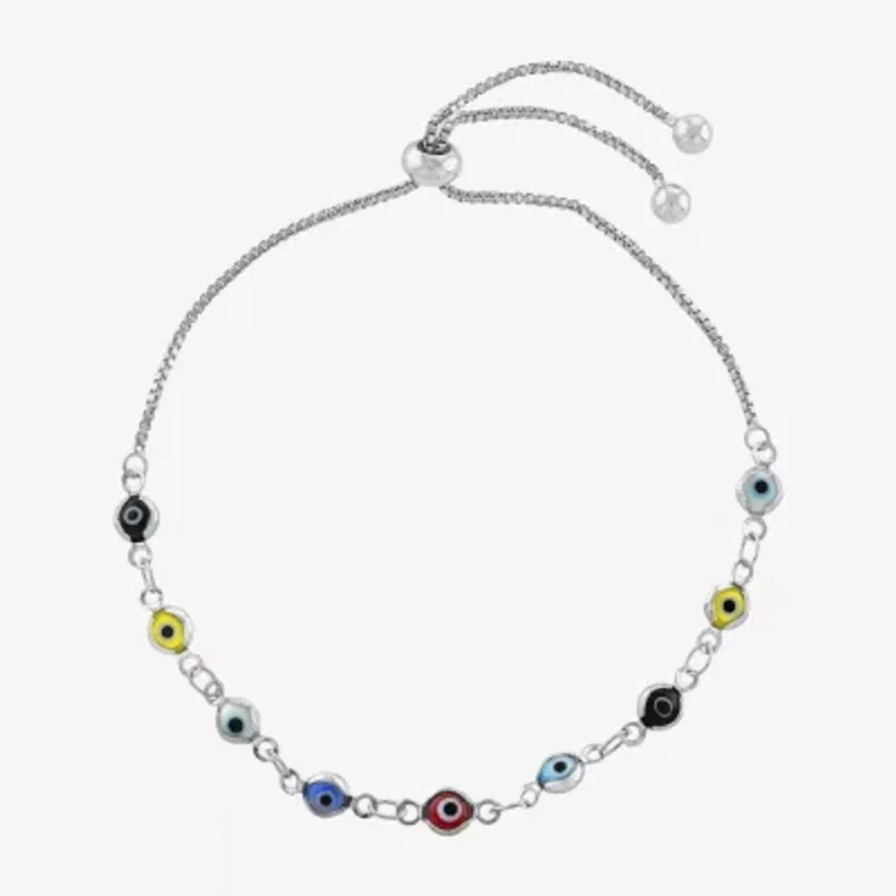 Silver Reflections Guardian Eye Pure Silver Over Brass 10 Inch Link Evil Eye Round Bolo Bracelet