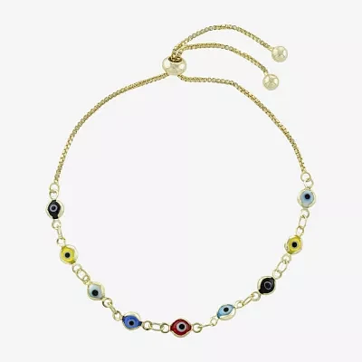 Silver Reflections Guardian Eye Multi Color Gold Tone Evil Eye Round Bolo Bracelet