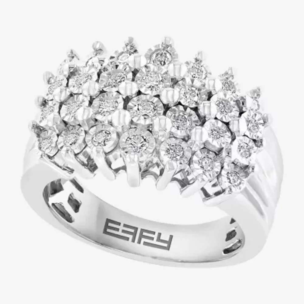Effy Womens 3.5MM 1/2 CT. T.W. Natural Diamond Sterling Silver Cluster Band