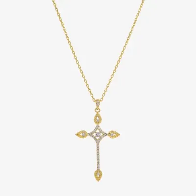 Sparkle Allure Cubic Zirconia 14K Gold Over Brass 16 Inch Link Cross Pendant Necklace