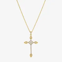 Sparkle Allure Cubic Zirconia 14K Gold Over Brass 16 Inch Link Cross Pendant Necklace