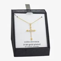 Sparkle Allure Cubic Zirconia 14K Gold Over Brass 16 Inch Link Cross Pendant Necklace