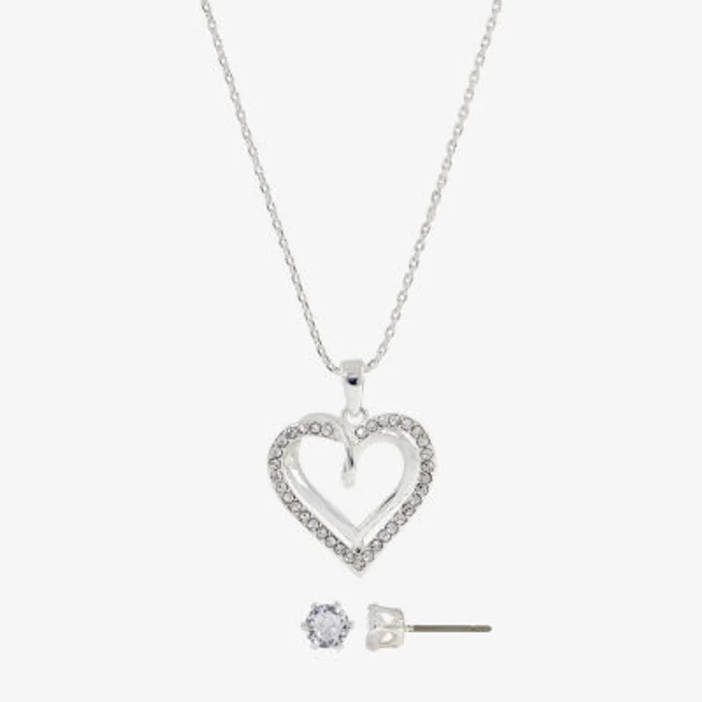 Sparkle Allure 2-pc. Cubic Zirconia Pure Silver Over Brass Heart Jewelry Set