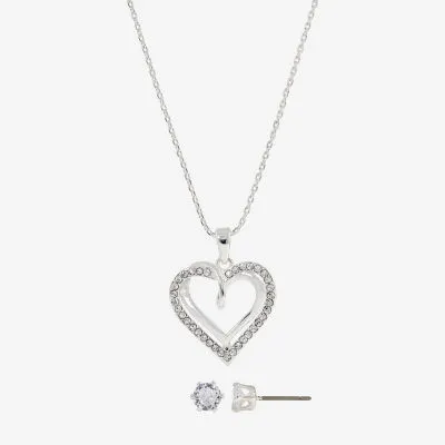 Sparkle Allure 2-pc. Cubic Zirconia Pure Silver Over Brass Heart Jewelry Set