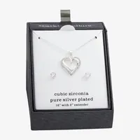 Sparkle Allure 2-pc. Cubic Zirconia Pure Silver Over Brass Heart Jewelry Set