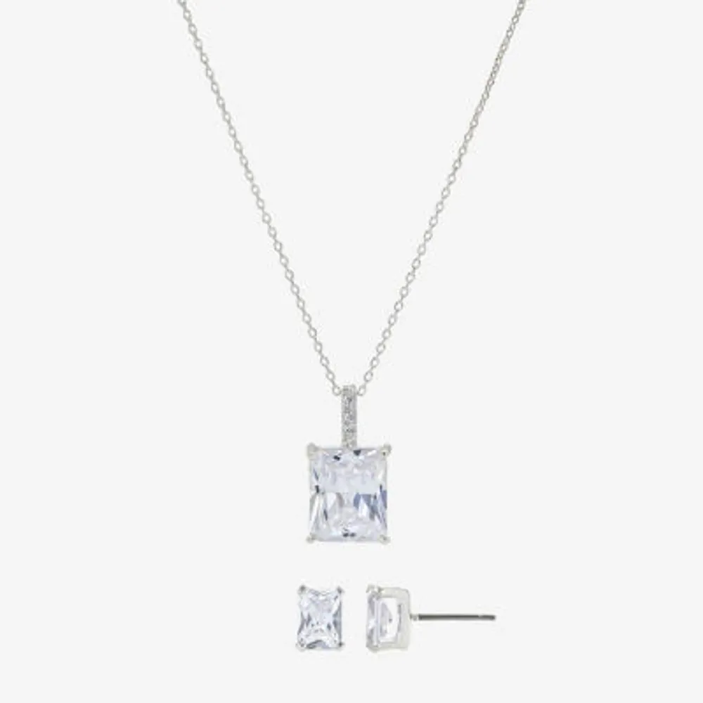 Sparkle Allure 2-pc. Crystal Pure Silver Over Brass Rectangular Jewelry Set