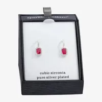 Sparkle Allure Crystal Pure Silver Over Brass Rectangular Drop Earrings