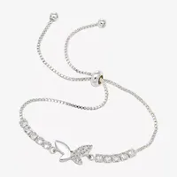 Sparkle Allure Cubic Zirconia Pure Silver Over Brass 6 3/4 Inch Butterfly Bolo Bracelet