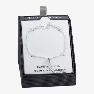 Sparkle Allure Cubic Zirconia Pure Silver Over Brass 6 3/4 Inch Butterfly Bolo Bracelet