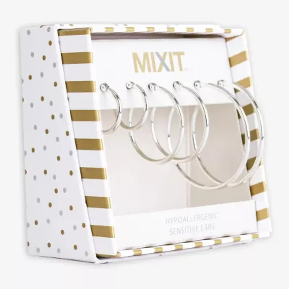 Mixit Hypoallergenic Silver Tone Hoop Pair Earring Set