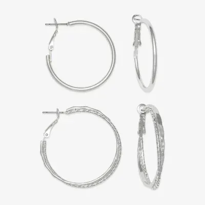 Mixit Smooth & Twisted Double Hoop 2 Pair Earring Set