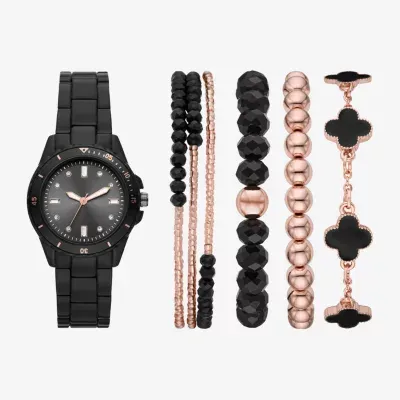 Ladies Boxed Sets Womens Crystal Accent Black 5-pc. Watch Boxed Set Fmdjset342
