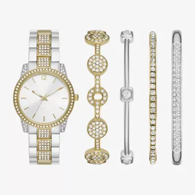 Ladies Boxed Sets Womens Crystal Accent Two Tone 5-pc. Watch Boxed Set Fmdjset341