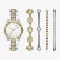 Ladies Boxed Sets Womens Crystal Accent Two Tone 5-pc. Watch Boxed Set Fmdjset341