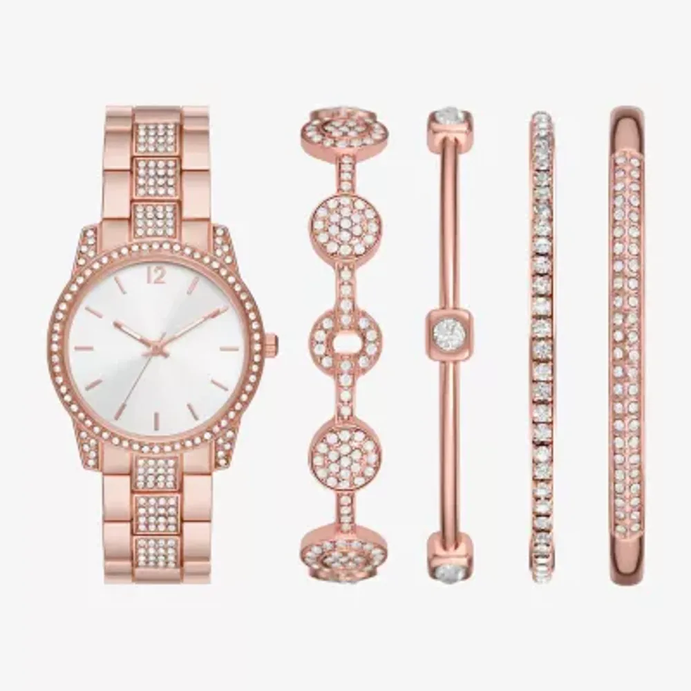 Ladies Boxed Sets Womens Crystal Accent Rose Goldtone 5-pc. Watch Boxed Set Fmdjset340