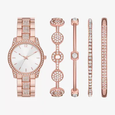 Ladies Boxed Sets Womens Crystal Accent Rose Goldtone 5-pc. Watch Boxed Set Fmdjset340