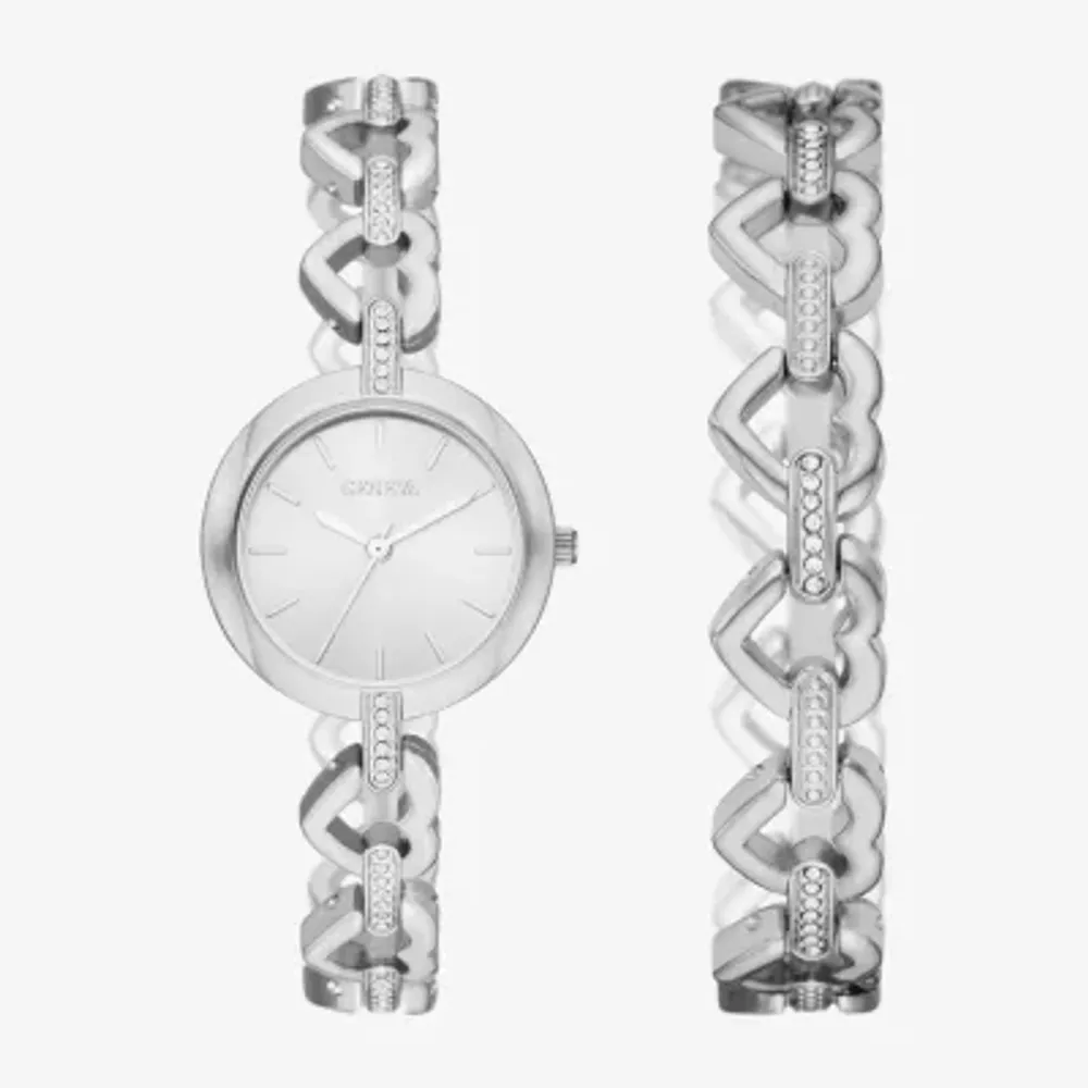 Geneva Geneva Ladies Womens Crystal Accent Silver Tone 2-pc. Watch Boxed Set Fmdjset074