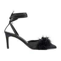 New York & Company Womens Saylor Satin Feathered Pointed Toe Stiletto Heel Pumps