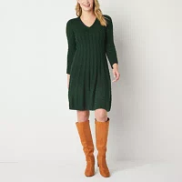 Jessica Howard Womens 3/4 Sleeve Cable Knit Sweater Dress