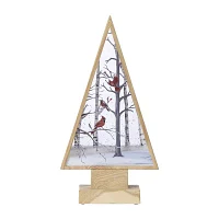 Roman 12" Led Tree With Cardinal Wood Base Lighted Christmas Tabletop Decor