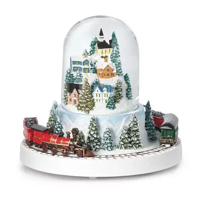 Roman "6.2"" Dome Village With Train" Plays Music Christmas Tabletop Decor