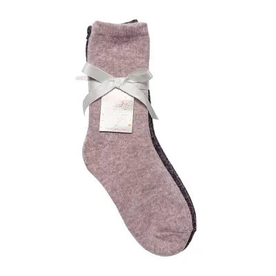 Luxury Cozy Wide Welt 2 Pair Crew Socks Womens