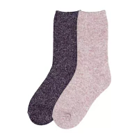 Luxury Cozy Wide Welt 2 Pair Crew Socks Womens