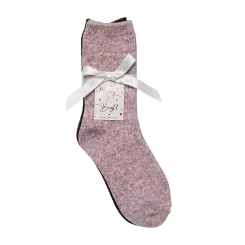 Luxury Cozy Waffle 2 Pair Crew Socks Womens