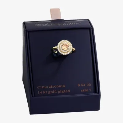 Sparkle Allure Cubic Zirconia 14K Gold Over Brass Round Halo Cocktail Ring