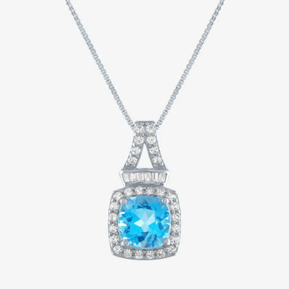 Womens Genuine Topaz Sterling Silver Pendant Necklace