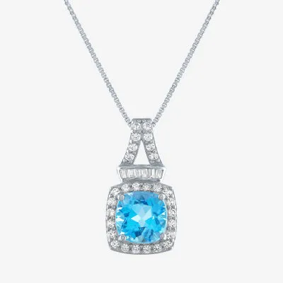 Womens Genuine Topaz Sterling Silver Pendant Necklace