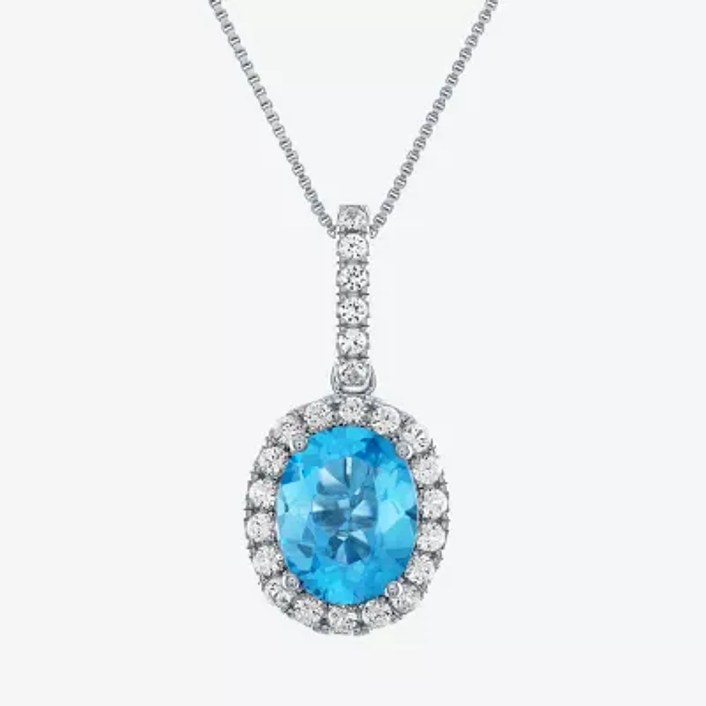 Womens Genuine Blue Topaz Sterling Silver Pendant Necklace