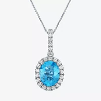 Womens Genuine Topaz Sterling Silver Pendant Necklace