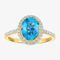 Womens Genuine Blue Topaz 10K Gold Cocktail Ring