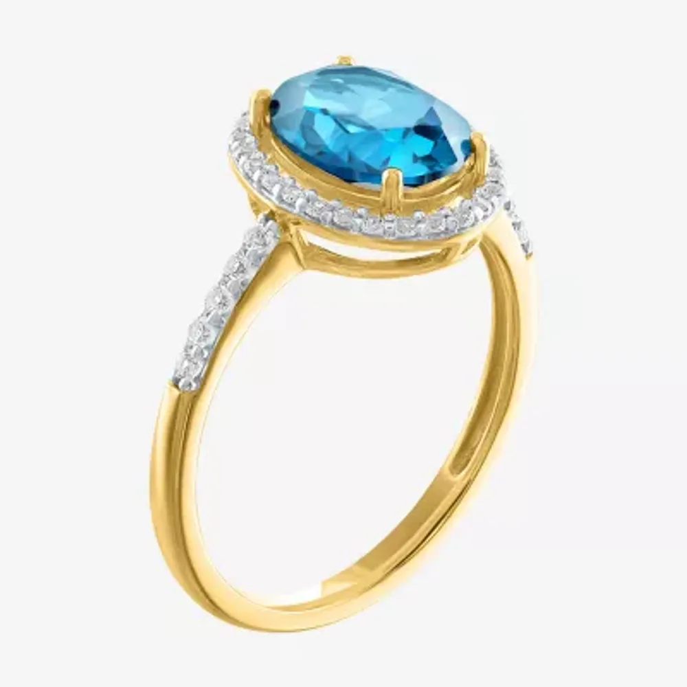 Womens Genuine Blue Topaz 10K Gold Cocktail Ring