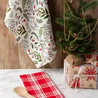 Design Imports Boughs Of Holly 2-pc. Dish Cloths