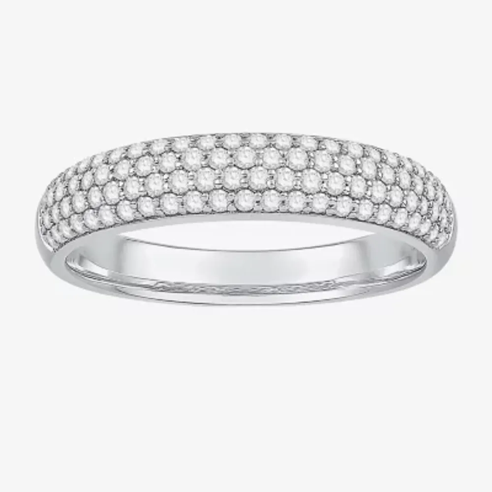 Micro Pave 4MM 1/ CT. T.W. Natural White Diamond 10K White Gold Anniversary Wedding Band